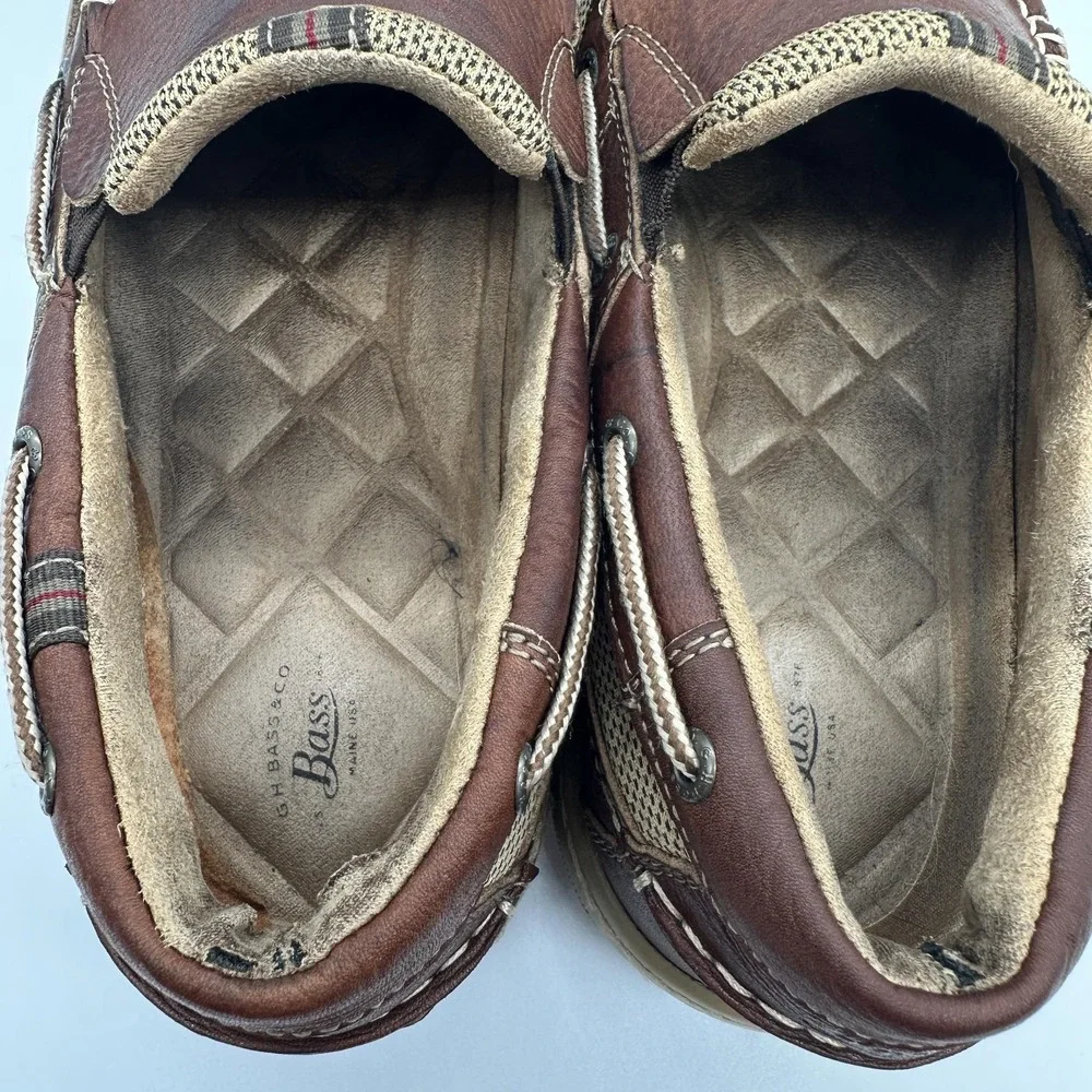 Bass Baron III Shoes Mens Size 13 Brown‎ Leather Slip On Casual Boat Loafers